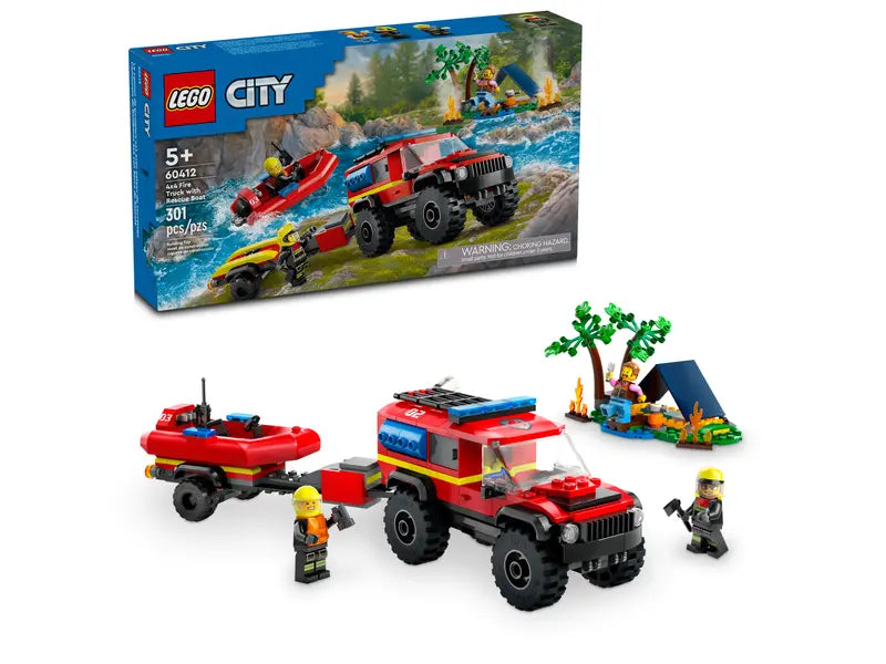 Lego - City - Camion de pompiers 4x4 & bateau de sauvetage