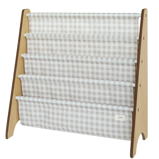 3 Sprouts - Porte-livres pour enfants en tissu recyclé - Gingham/Vichy Beige