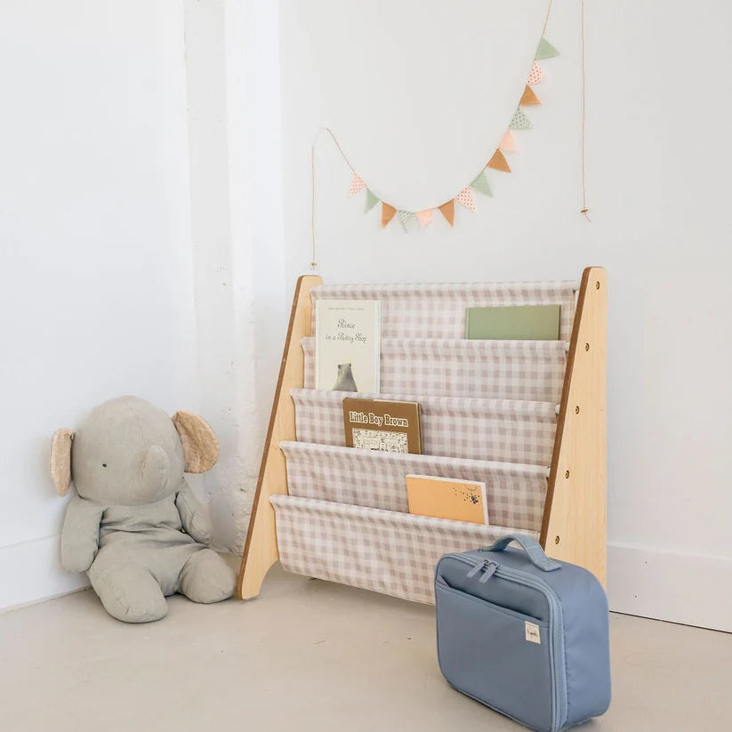 3 Sprouts - Porte-livres pour enfants en tissu recyclé - Gingham/Vichy Beige